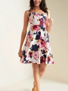 Old Navy White Floral Sundress with Pink and Navy Accents